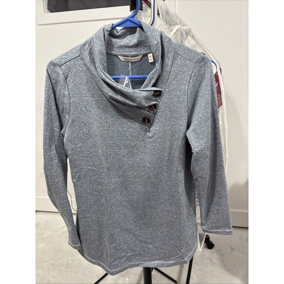 Soft Surroundings Long Sleeve Brinley Button Neck Top - Blue- Petite Small New - Picture 1 of 10